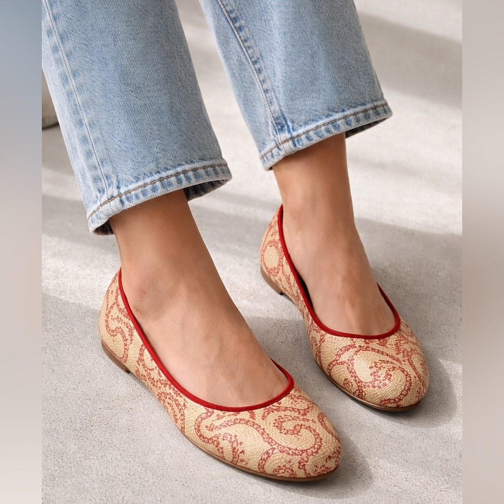 Alaïa Raffia Ballet Flats Paisley Woven Leather Trim Size 38.5 8.5